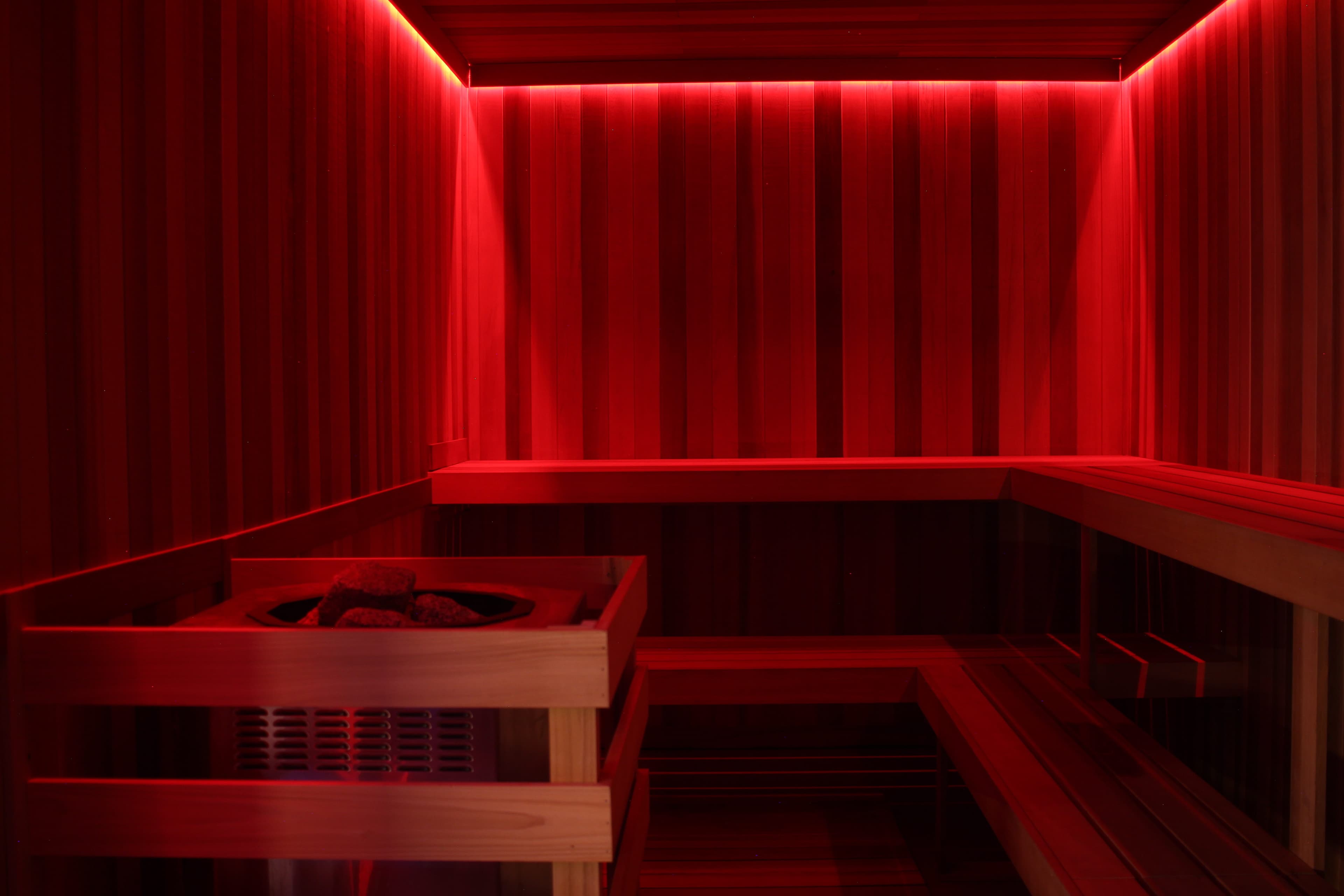 Cedar wood sauna interior at Reviva Lounge Richmond